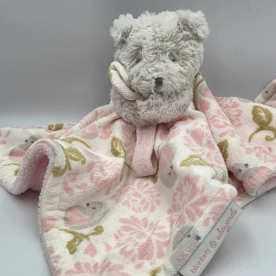 Mantas y más allá bebé Lovey gris oso rosa y verde manta de seguridad con pájaros Foto 1 de 4