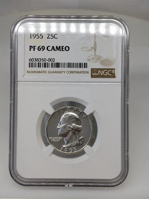 1955 25c Washington Quarter NGC PF69 CAMEO *NICE* #572 - Image 1 of 4