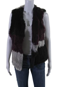 525 America Womens Rabbit Fur Sleeveless Colorblock Open Front Vest Size M - Picture 1 of 6