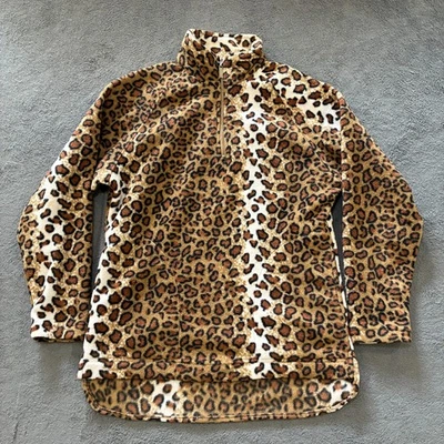 Acogedora chaqueta polar Lavon marrón con estampado de leopardo y cuarto cremallera para mujer talla L” Foto 1 de 4