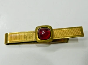 Vintage Gold tone with red stone Tie Clip/Bar - Picture 1 of 3