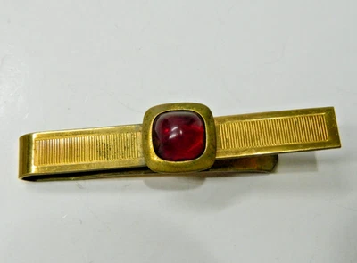 Vintage Gold tone with red stone Tie Clip/Bar - Image 1 of 3