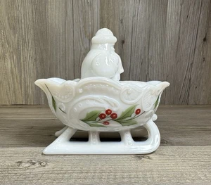 Westmoreland Painted Carnival Milk Glass Santa in the Sleigh Covered Candy Dish - Picture 1 of 13