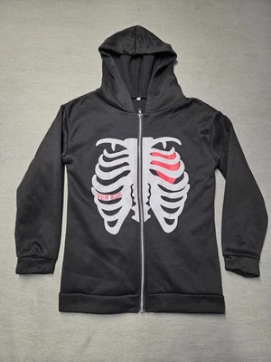 Sudadera con Capucha Estampado de Esqueleto Cremallera Completa Talla S Sudadera Negra Unisex Con Capucha Estampado Gráfico Foto 1 de 4