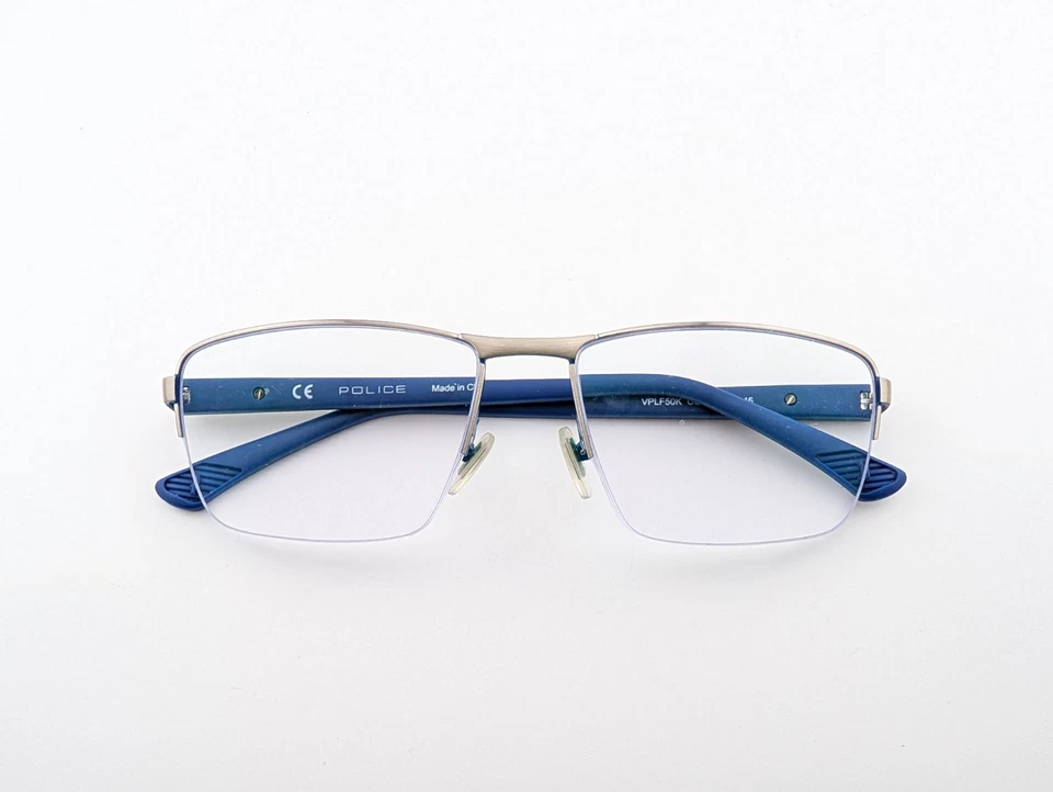 Gafas de policía, solo marcos, VPLF50K 08M3, 57-17-145, metal, azul/plateado Foto 1 de 4