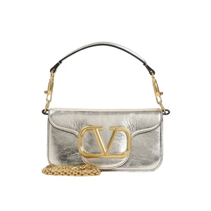 VALENTINO GARAVANI Loco Small Platinum/Gold Leather Shoulder Bag New - Picture 1 of 3