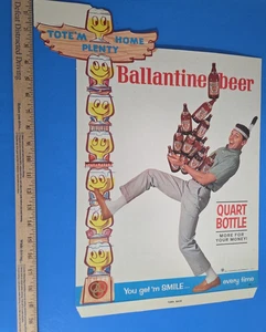 BALLANTINE BEER Quart TOTEM POLE INDIAN CARDBOARD SIGN STORE DISPLAY 1964 - Picture 1 of 8