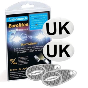 Eurolites EU Headlamp Beam Deflector Adaptors Converters & 2 x UK Plate Stickers - Picture 1 of 5