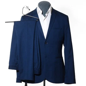 38R Súper Ajustado Ajuste H&M Azul Rayón Mezcla Dos Piezas Traje 33x31 Pantalones Chaqueta - Imagen 1 de 14