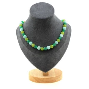 Angelite + Green Agate + Peridot 8 Mm Steel Chain Necklace - Picture 1 of 6