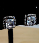 Vintage 8mm Cubic Zirconia / Sterling Silver Square Halo Post Earrings