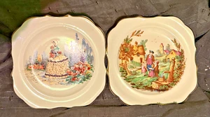 2 Vtg Lancaster & Sandland Deco Plate 6" ft. Crinoline/Colonial Stroll scene - Picture 1 of 6