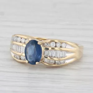 1.21ctw Ovalado Zafiro Azul Anillo con Diamante 18k Oro Amarillo Talla 6.5 - Imagen 1 de 10