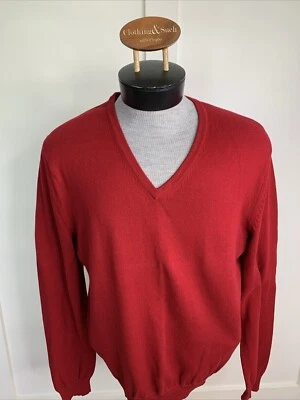 Express Mens Red Sz L V-Neck Pullover Sweater Cotton Merino Wool - Image 1 of 4