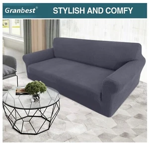 Granbest High Stretch Sofa Covers 3 Seater Super Soft Stylish Grey - Picture 1 of 5