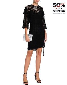 RRP €480 IRO Crochet Lace Lisal Dress Size FR 34 / XS Drawstring Hem 3/4 Sleeve