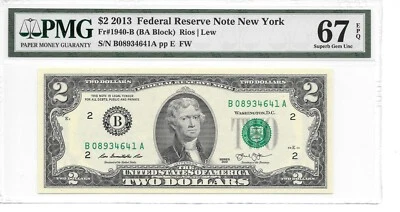 2013 NEW YORK $2 FRN (BA Block) PMG 67 EPQ SUPERB GEM UNCIRCULATED - Image 1 of 4