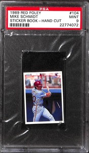 1989 Red Foley Sticker Book-Hand Cut #104 Mike Schmidt PSA 9 22774072