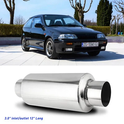 3" Inlet/Outlet Muffler Exhaust Resonator 12" L Deep Tone For Suzuki Swift GTI - Imagem 1 de 4
