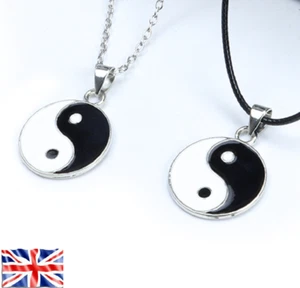 NecklaceTai Ji Yin Yang Pendant Women Men Classic White Black Enamel Chain Rope - Picture 1 of 4