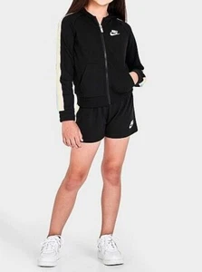 Nike Little Girl's Black/Rainbow Tape Jacket & Shorts Set (36J365-023) 4/5/6/6X - Picture 1 of 6