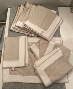 JULISKA Linen Napkins & Placemats Set of 6 Tan & White Strip Waffle Weave Band - Picture 1 of 15