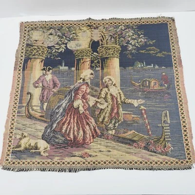Tapiz tejido italiano vintage góndolas victorianas Gran Canal Venecia Italia 20x19 Foto 1 de 4