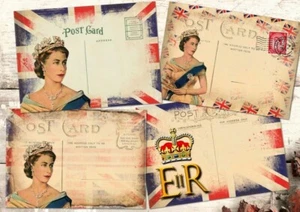 4x postales y sobres en blanco estilo vintage andrajosos del Jubileo de la Reina Isabel II - Imagen 1 de 3