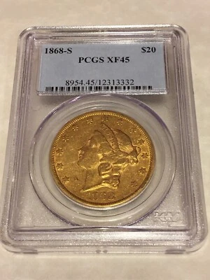 1868-S $20 PCGS XF45 Liberty Double Eagle Gold Coin good appeal eyeclean - Image 1 of 2