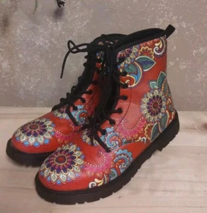 Henna flowers vegan combat boots 8 - Picture 1 of 10