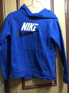 Nike Hoodie Size M Youth Swoosh Logo Pullover Hooded Sweatshirt Blue - Picture 1 of 5