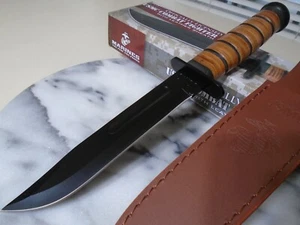USMC Marines Combat Fighter Bowie Hunter Knife Leather Handle & Sheath UC3092  - Picture 1 of 11