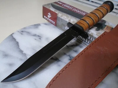 USMC Marines Combat Fighter Bowie Hunter Knife Leather Handle & Sheath UC3092  - Image 1 of 4