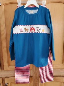 Saving Grace Smocks Girls Farm Animals pants/shirt set Sz 8 - Picture 1 of 6