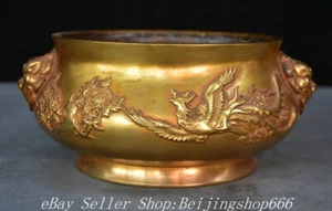 8.4" Marked Old Chinese Purple Bronze 24K Gold Gilt Phoenix incense burner Pot - Picture 1 of 8