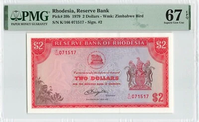 RHODESIA $2 Dollars 1979, P-39b, Final Date 24th May, PMG 67 EPQ Superb Gem UNC - Image 1 of 2
