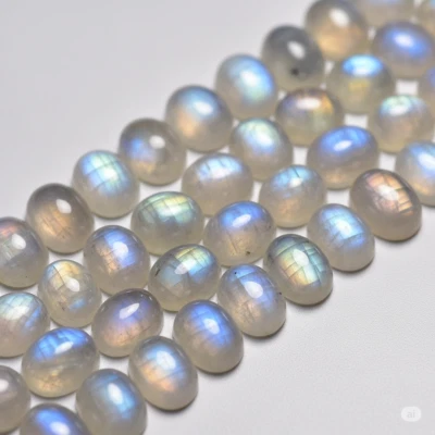 Natural Rainbow Moonstone Oval Cabochon Loose Gemstone Lot 5X7MM - Image 1 of 4
