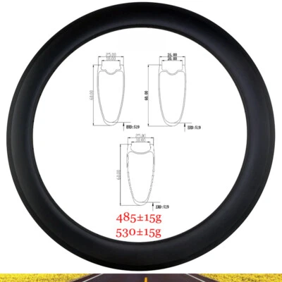 Cubierta de llanta de carbono para bicicleta de carretera 700C 60X25 mm disco sin cámara o freno en V 16-28 orificios Foto 1 de 4