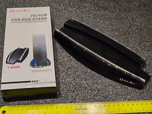 SONY PLAYSTATION 3 PS3 SLIM VERTICAL CONSOLE STAND USB HUB BLUE LED LIGHT Black - Picture 1 of 7