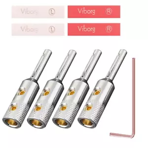 4pcs Viborg Pure Copper Rhodium Plated Banana Connector HiFi Speaker Cable Plug - Picture 1 of 7