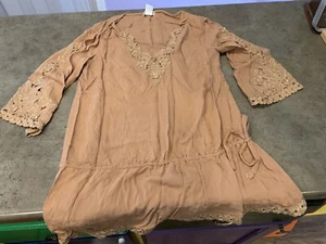 MOON COLLECTION Taglia M Top Chiffon Hi-Lo Camicetta Donna Lt Marrone - Foto 1 di 5