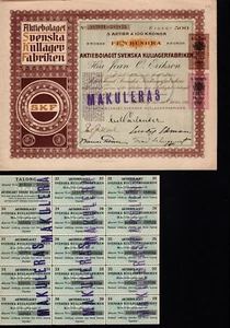 SWEDEN SKF Svenska Kullagerfabriken Göteborg 1918 with dividend coupons - Picture 1 of 1