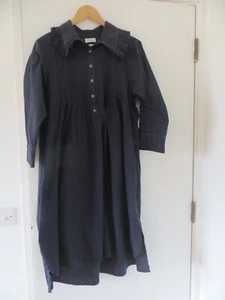 TOAST navy cotton dress size 12 with frilly collar and pin tucked bodice - Picture 1 of 9