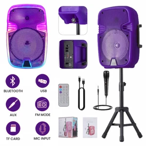Portable 8" Rechargeable Bluetooth PA Karaoke Loud Party Speaker w/Mic & Stand - Picture 1 of 17