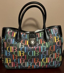Dooney and Bourke Multi-color Logo Vintage Handbag Detachable Crossbody Strap - Picture 1 of 13