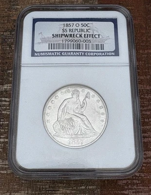 1857-O 50C Seated Liberty Half Dollar NGC Certified Shipwreck Effect ~ SS Republ - Image 1 of 4