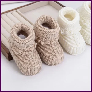 2 Stück/Paar Baby Stricksocken 0-12 m solide Cochet Laufsocken Ins creme einfarbig - Bild 1 von 26