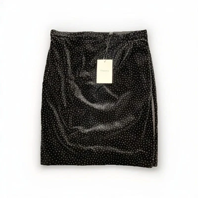 NWT Theory Size 4 Black and White Polka Dot Velvet Pleated Wrap Skirt Above Knee - Image 1 of 4