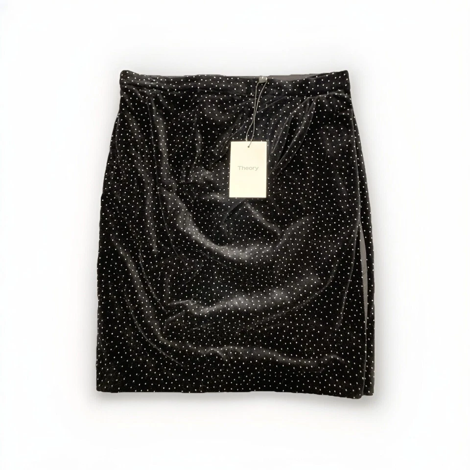 Theory Pleat Wrap Polka Dot Black Mini Skirt