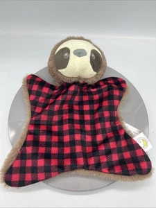 Manta de seguridad 2018 Animal Adventure Sloth roja/negra a cuadros Lovey Soft Toy - Imagen 1 de 7